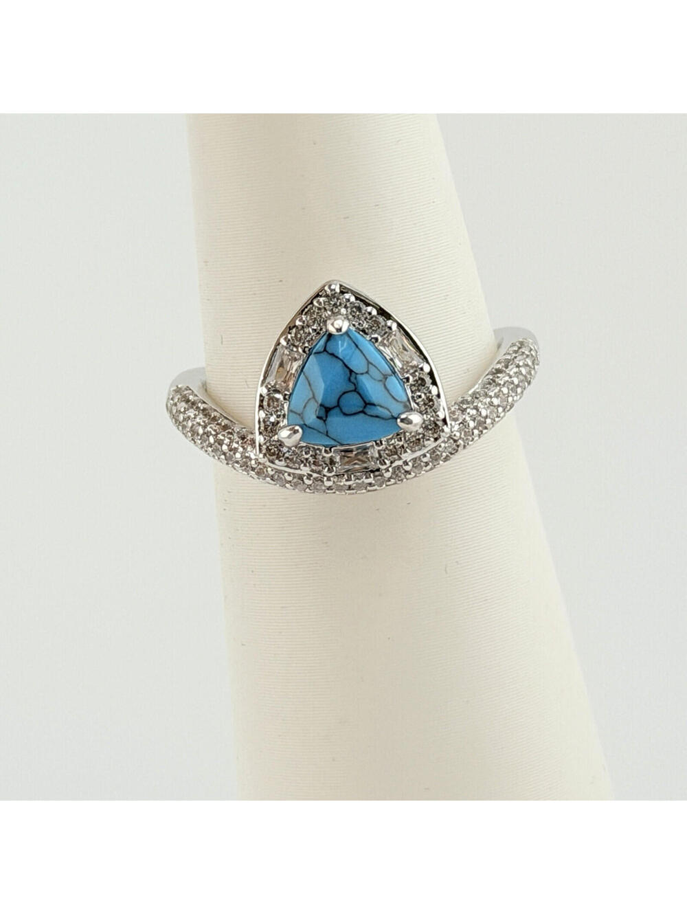 Bomb Party December Ring Sz 7 “Peak Sparkle” Turquoise on Rhodium RG95998